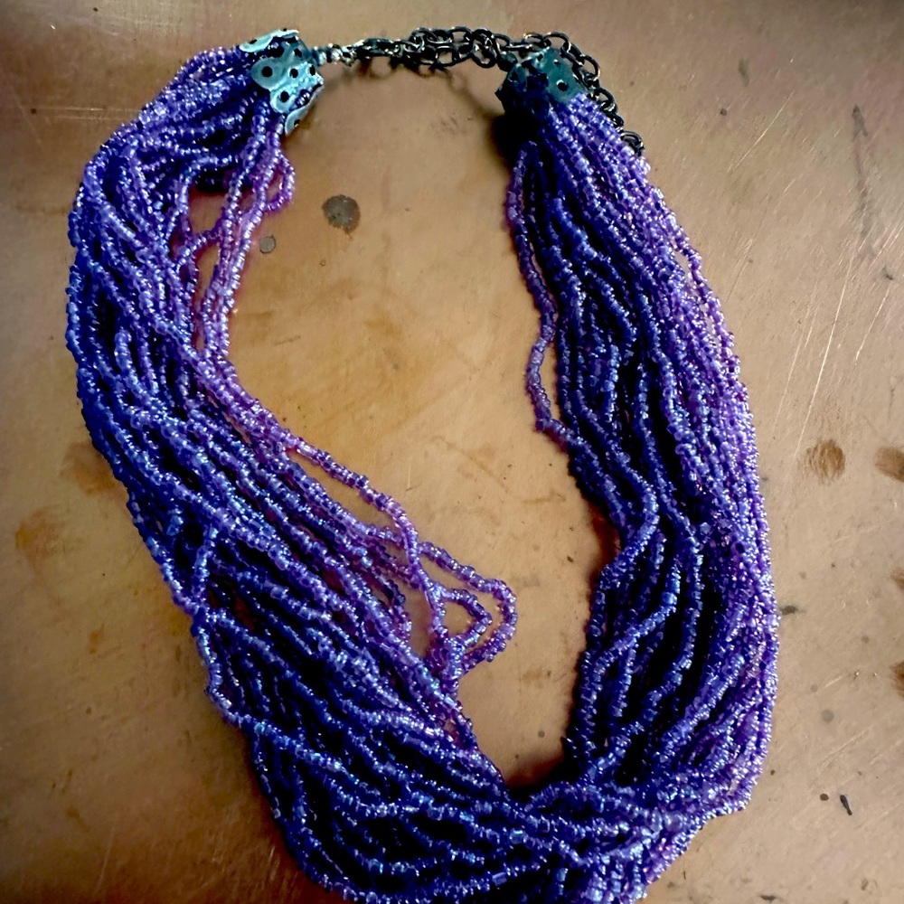 Beautiful small amethyst purple bead choker necklace with stirling silver clasp.